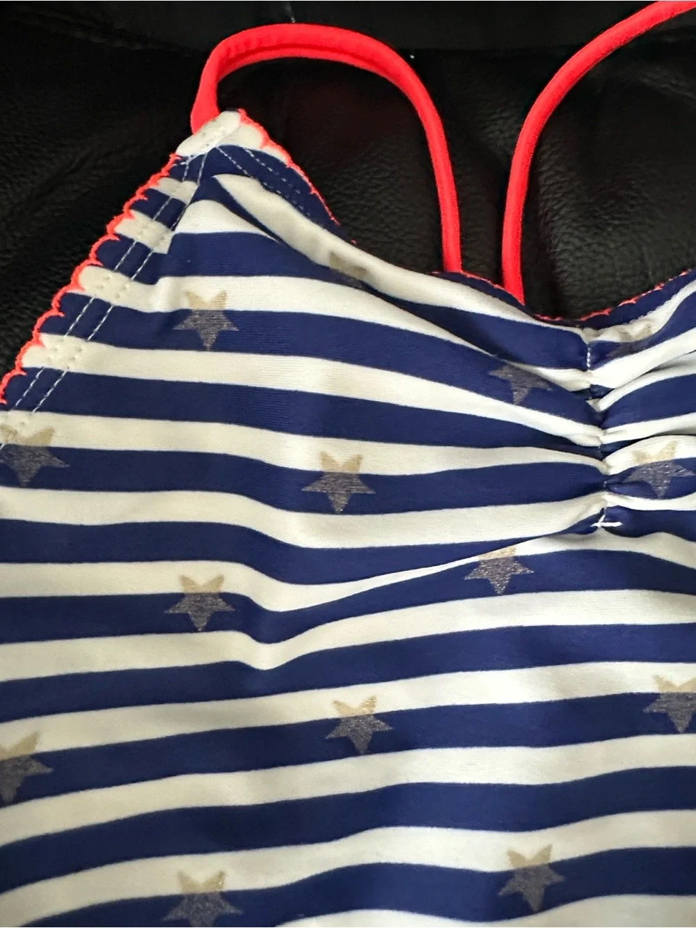 GAP Blue & White Striped One-Piece Swimsuit with Coral Straps